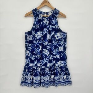 Loft MP Blue Hawaiian Floral Mini Dress